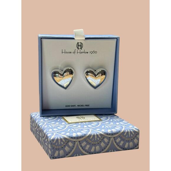 House of Harlow 1960 Jewelry - House of Harlow 1960 Heart Shaped Silver Tone Earrings